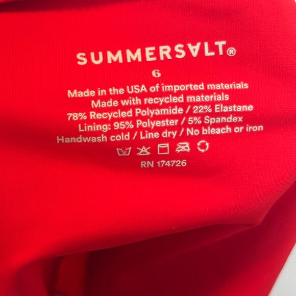 SummerSalt Color Block Lava Hibiscus Swimsuit Barbie High Neck Tie Pink Red 6 - Picture 6 of 8